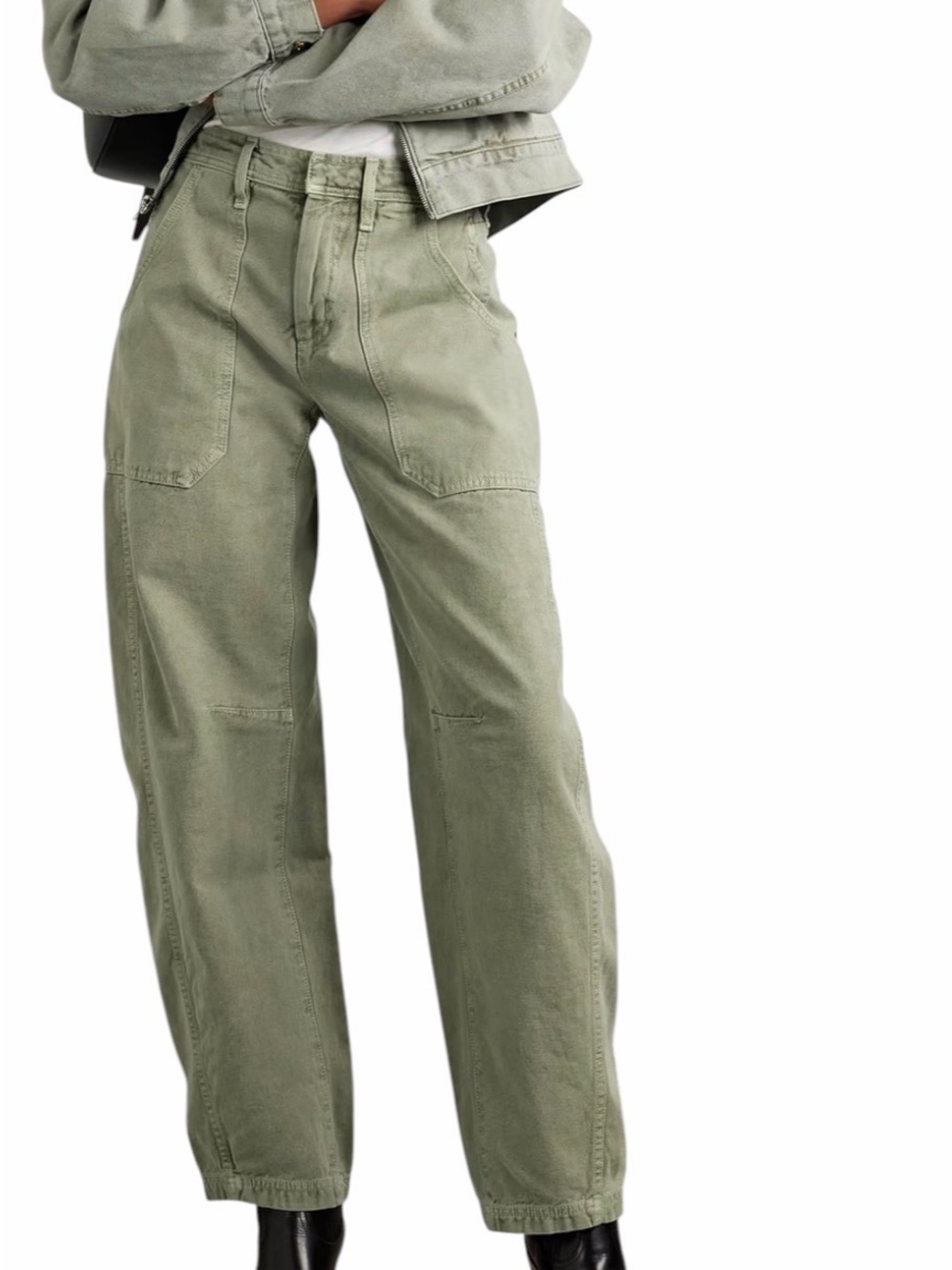 High Waist  Olive Utility Barrel Wide Leg  khaki Green Soft Cotton Trousers - Picture 16 of 16